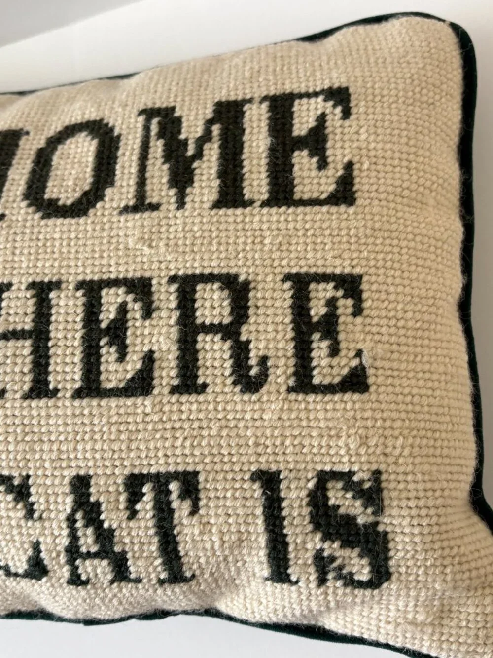 Black Cat Tapestry Pillow Home Is Where The Cat Is Needlepoint Decor Velvet Back
